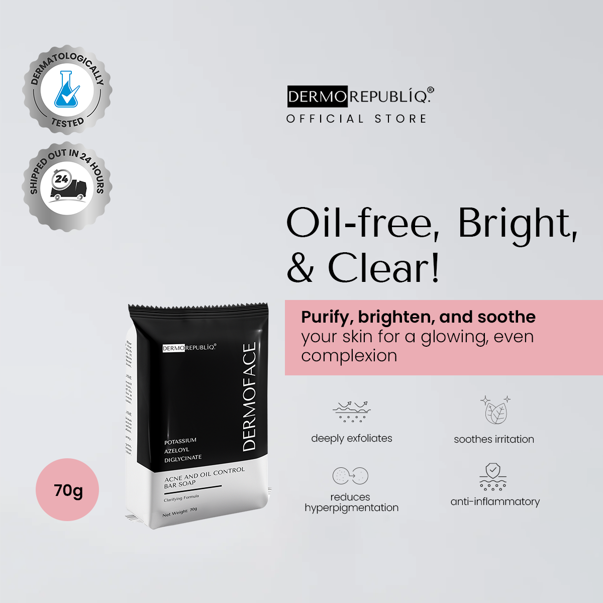 DermoFace Potassium Azeloyl Diglycinate Clarifying Oil Control for Acne prone Soap Bar