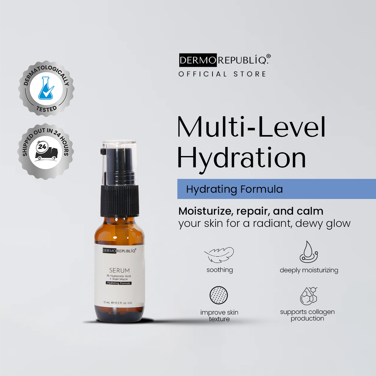 Dermorepubliq 1% Hyaluronic Acid + Snail Mucin Serum - 30 mL