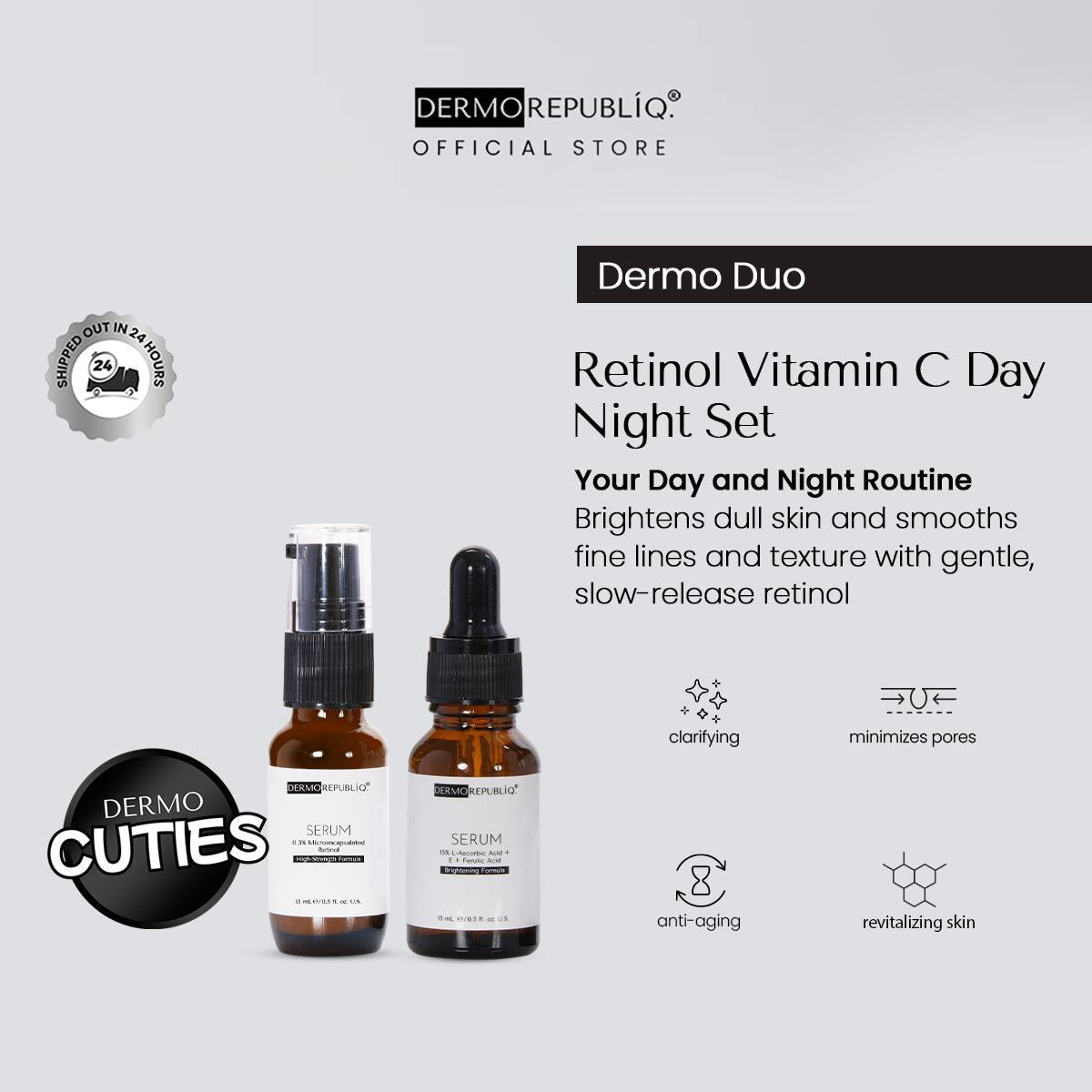 Dermorepubliq Retinol Vitamin C Set 2pcs Original (Serum + Night Cream) Vitamin C + Retinol Night Cream Fine Lines