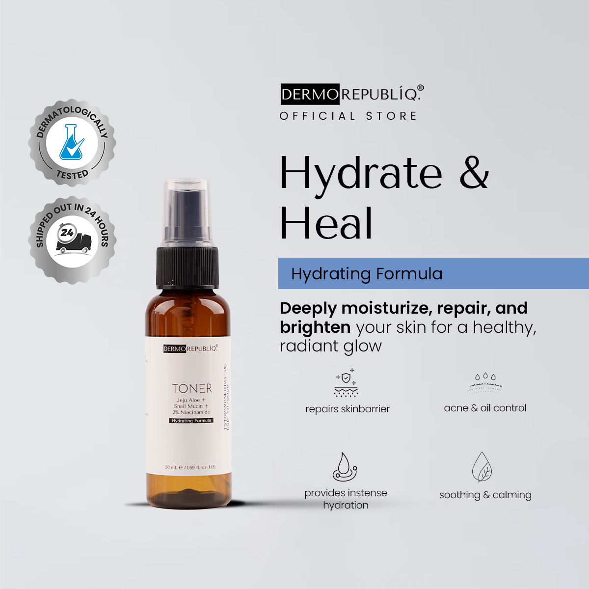 Dermorepubliq Jeju Aloe + Snail Mucin + 2% Niacinamide Hydrating Toner - 100 mL