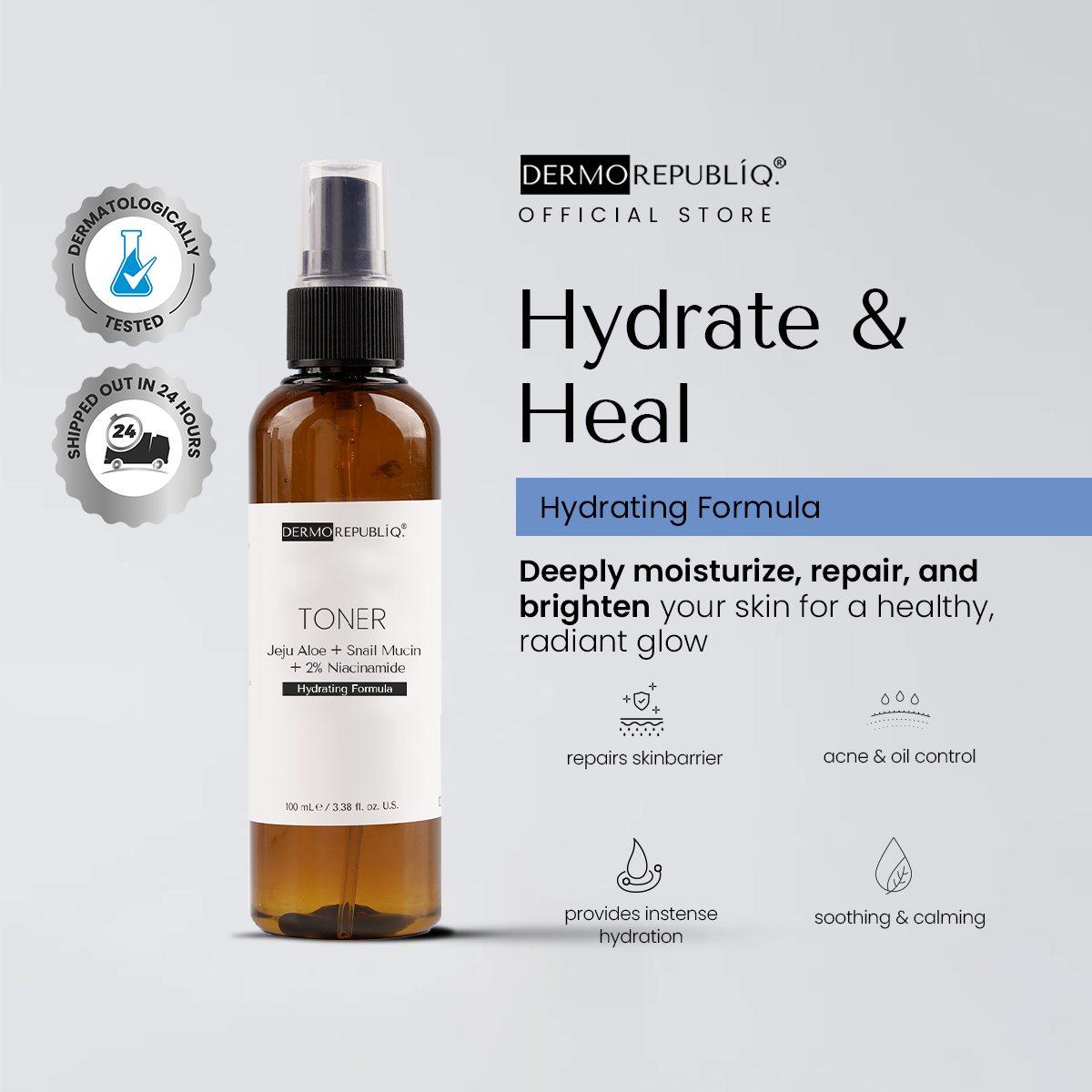 Dermorepubliq Jeju Aloe + Snail Mucin + 2% Niacinamide Hydrating Toner - 100 mL
