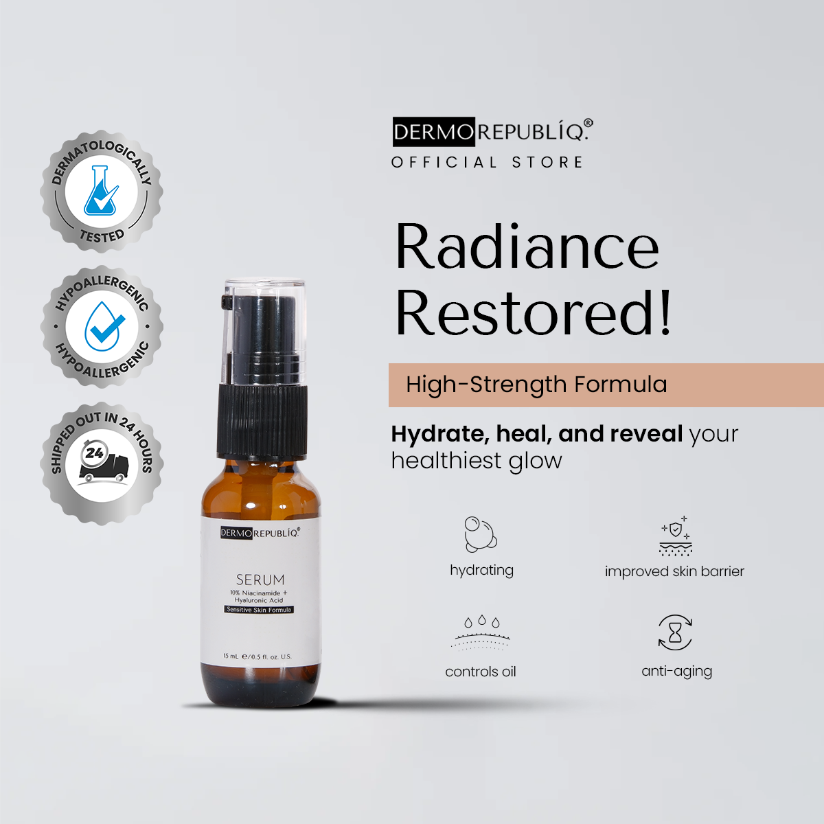 Dermorepubliq 10% Niacinamide + Hyaluronic High-Strength Formula Serum - 30 mL