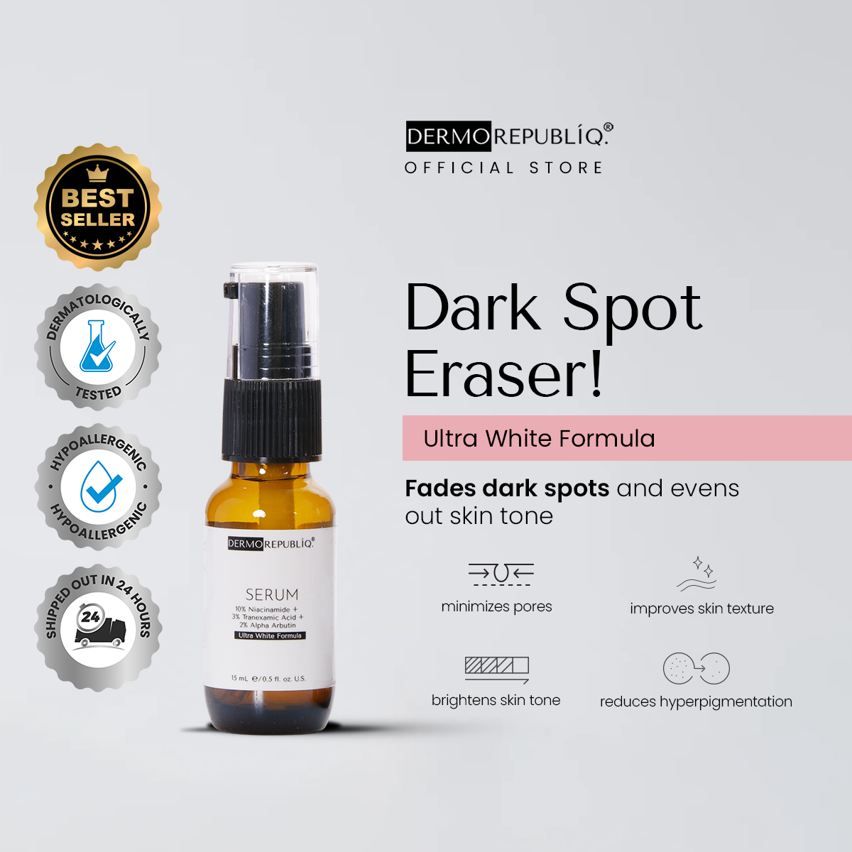 Dermorepubliq 10% Niacinamide + 3% Tranexamic Acid + 2% Alpha Arbutin Ultra White Serum - 30 mL