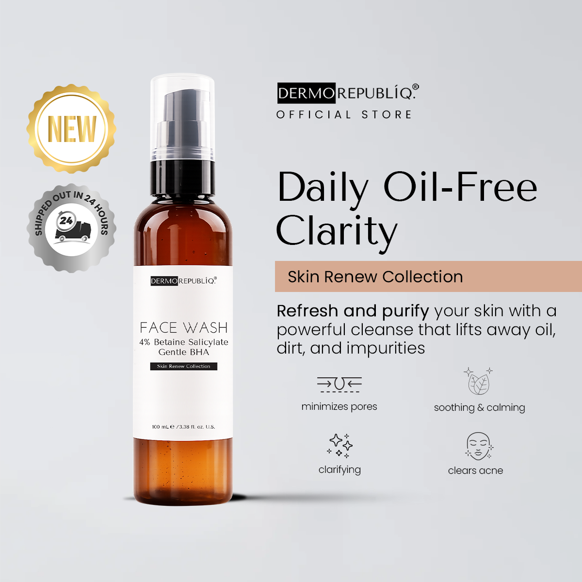 Dermorepubliq 4% Betaine Salicylate Gentle BHA Facial Wash