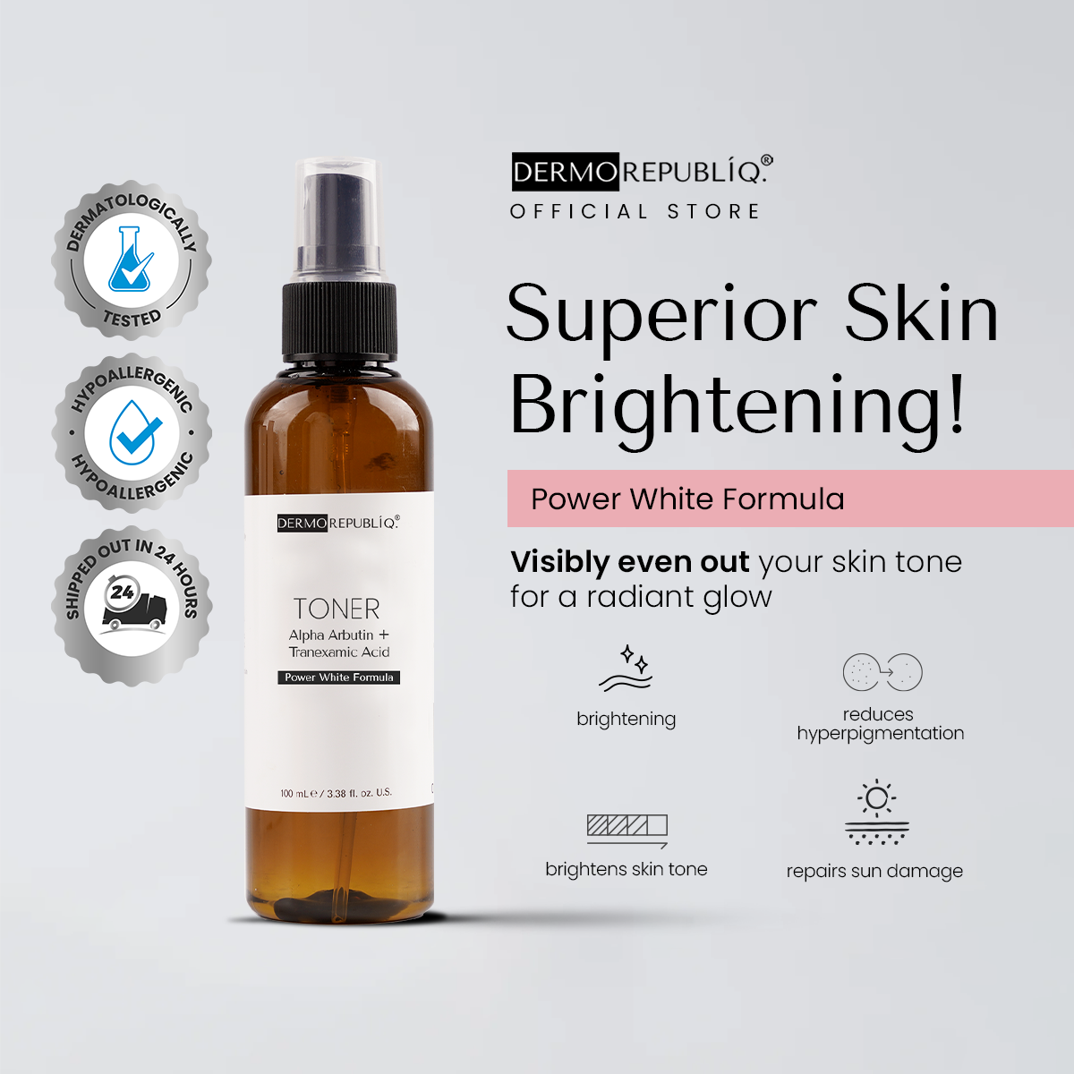 Dermorepubliq Alpha Arbutin + Tranexamic Acid Ultra Whitening Toner - 100 mL