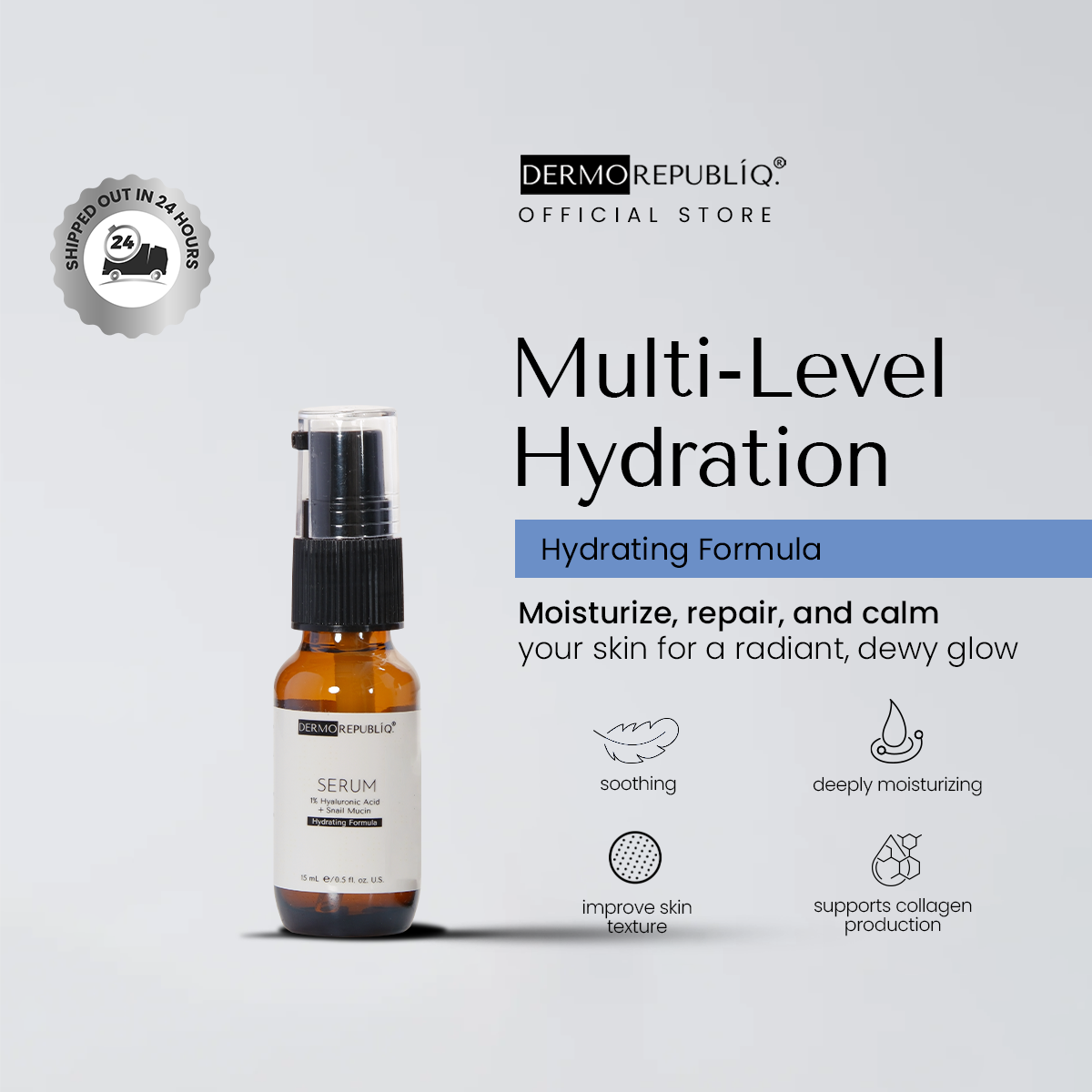 Dermorepubliq 1% Hyaluronic Acid + Snail Mucin Serum - 30 mL