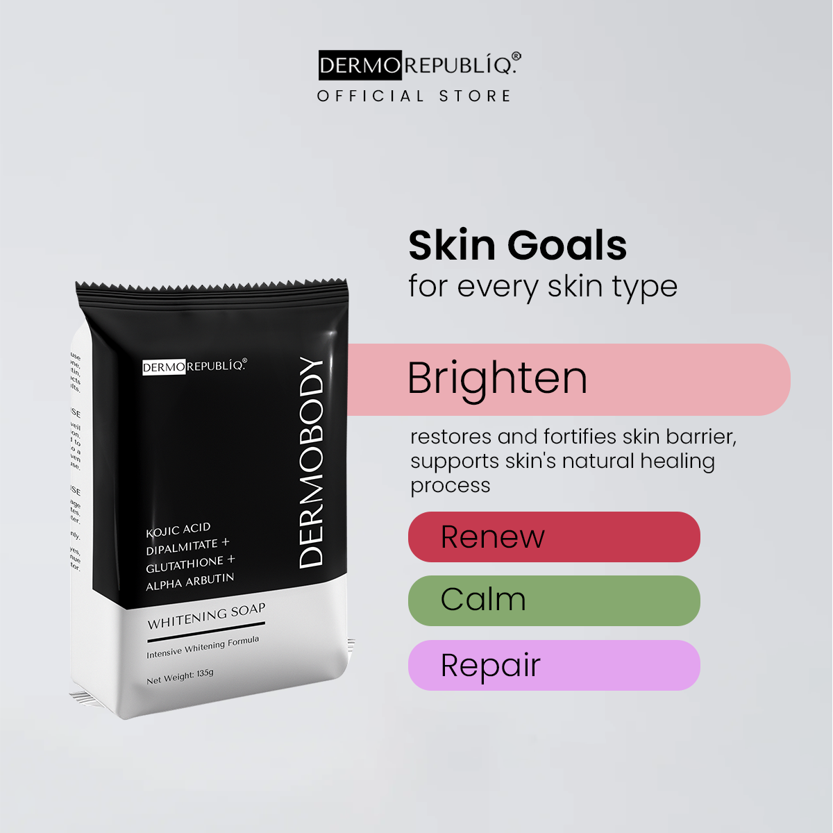 Dermorepubliq Glutathione + Kojic + Alpha Arbutin Power White Body Bar - 135 G