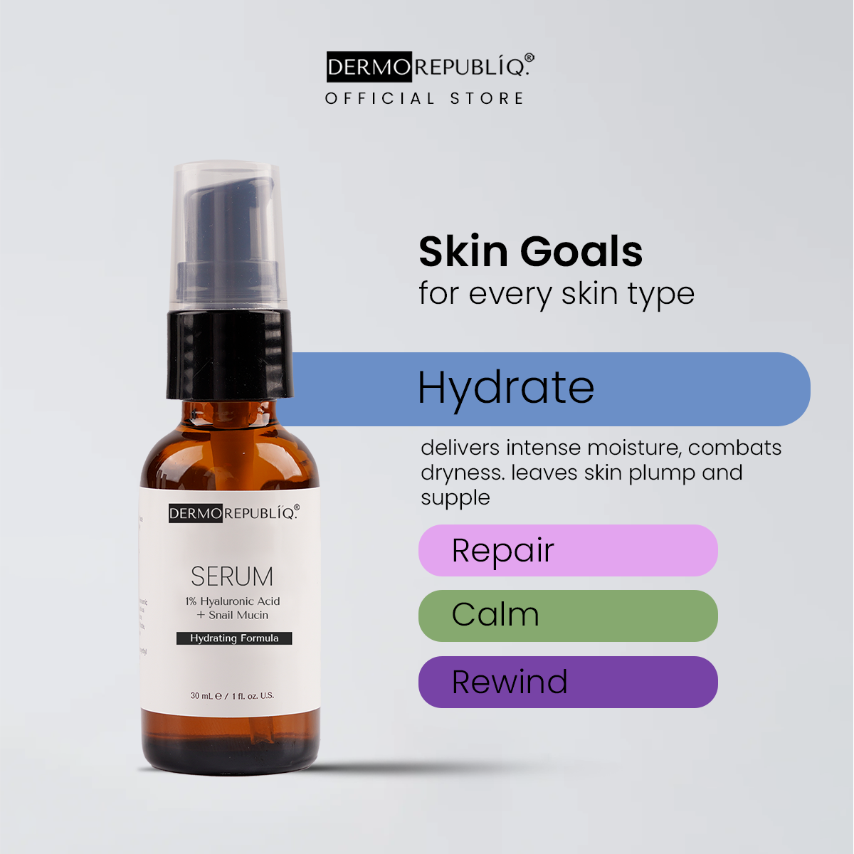 Dermorepubliq 1% Hyaluronic Acid + Snail Mucin Serum - 30 mL
