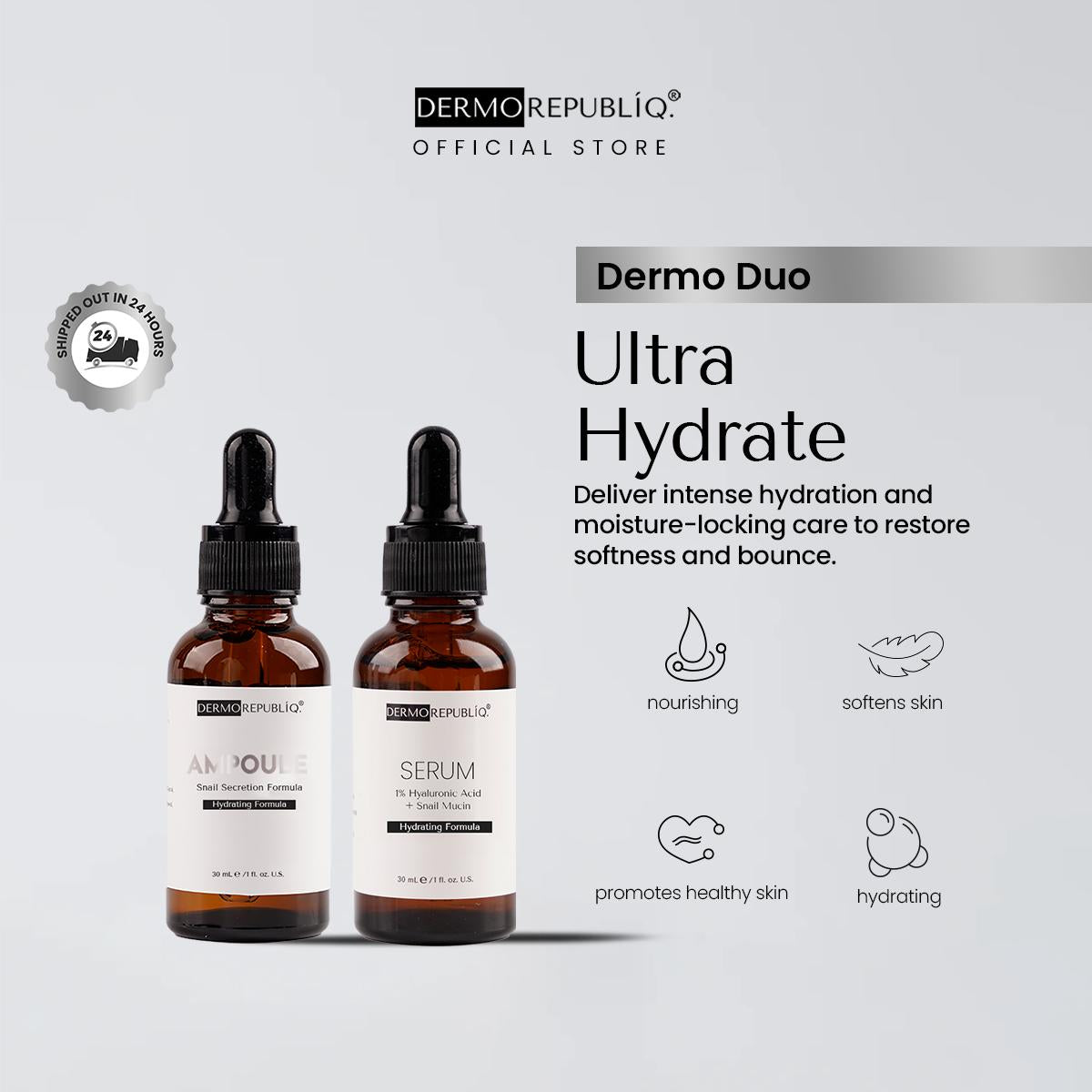 Dermorepubliq Dermo Duo - Ultra Hydrate (55% Snail Hydrating Ampoule + 1% Hyaluronic Acid)