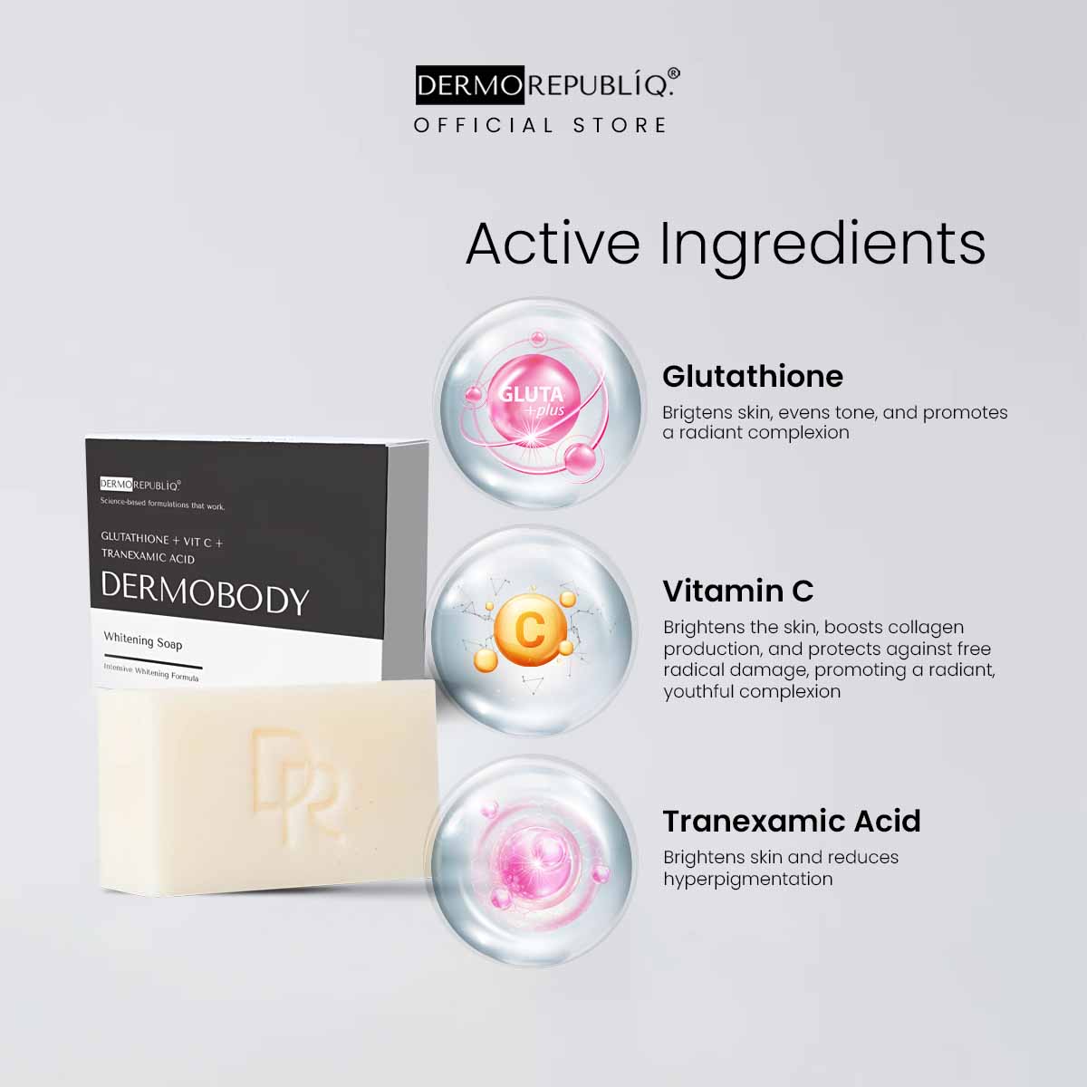 Dermorepubliq Glutathione + Vitamin C + Tranexamic Acid Brightening Body Bar - 135g