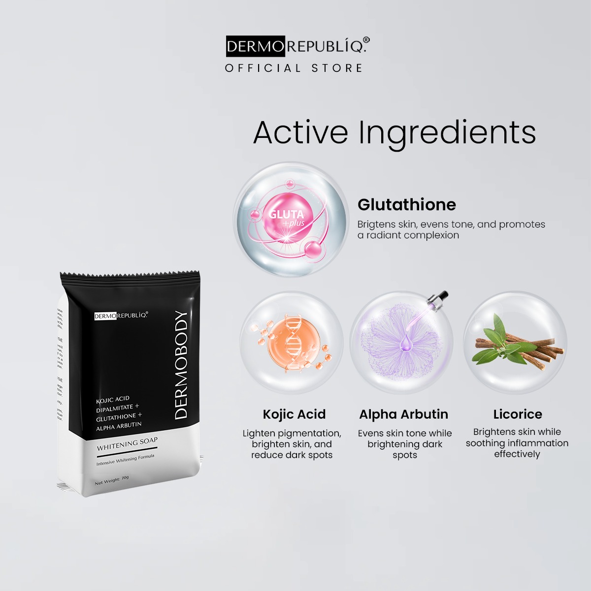 Dermorepubliq Glutathione + Kojic + Alpha Arbutin Power White Body Bar - 135 G