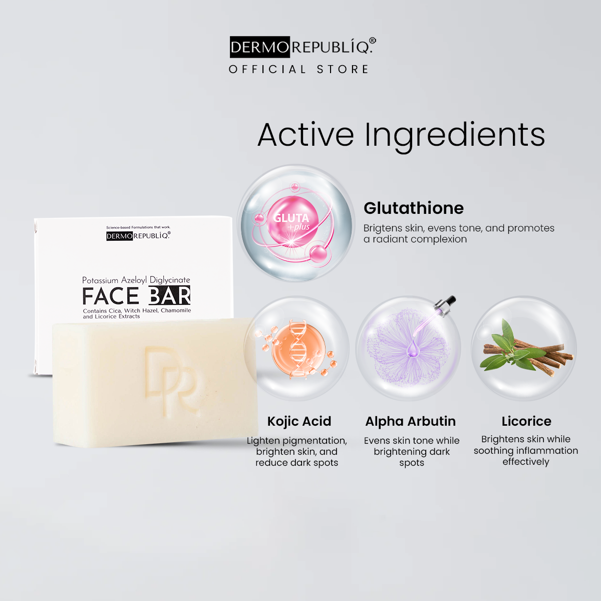 Dermorepubliq Glutathione + Kojic + Alpha Arbutin Power White Body Bar - 135 G
