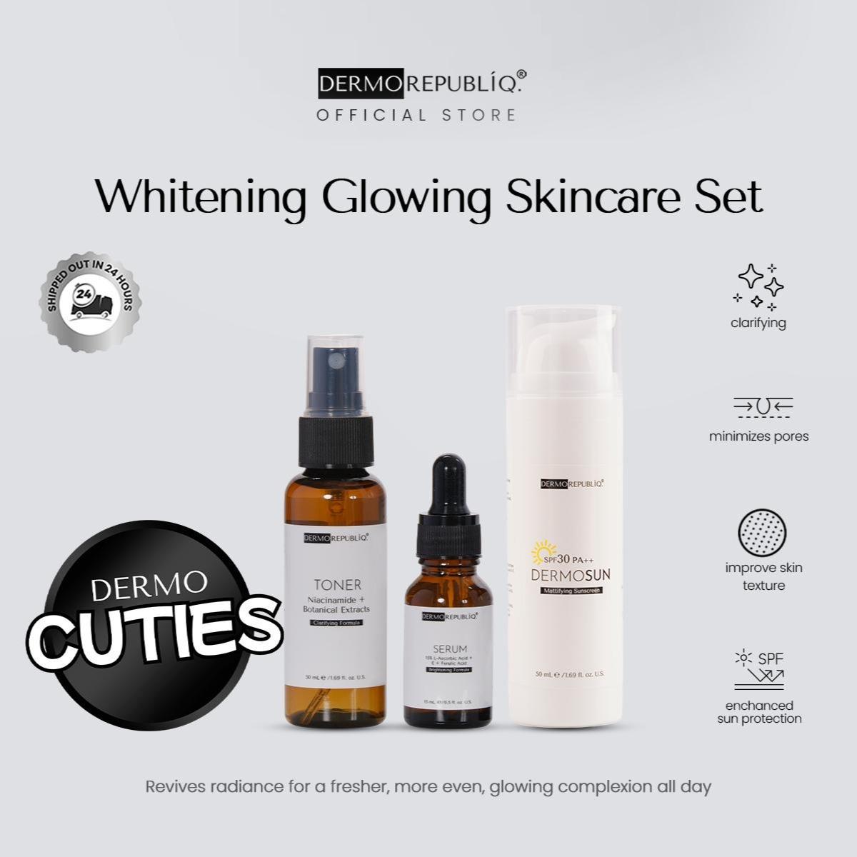 Dermorepubliq Whitening Glowing Set 3pcs Original (Face Wash + Serum + Sunscreen) Face Wash + Vitamin C Glass Skin