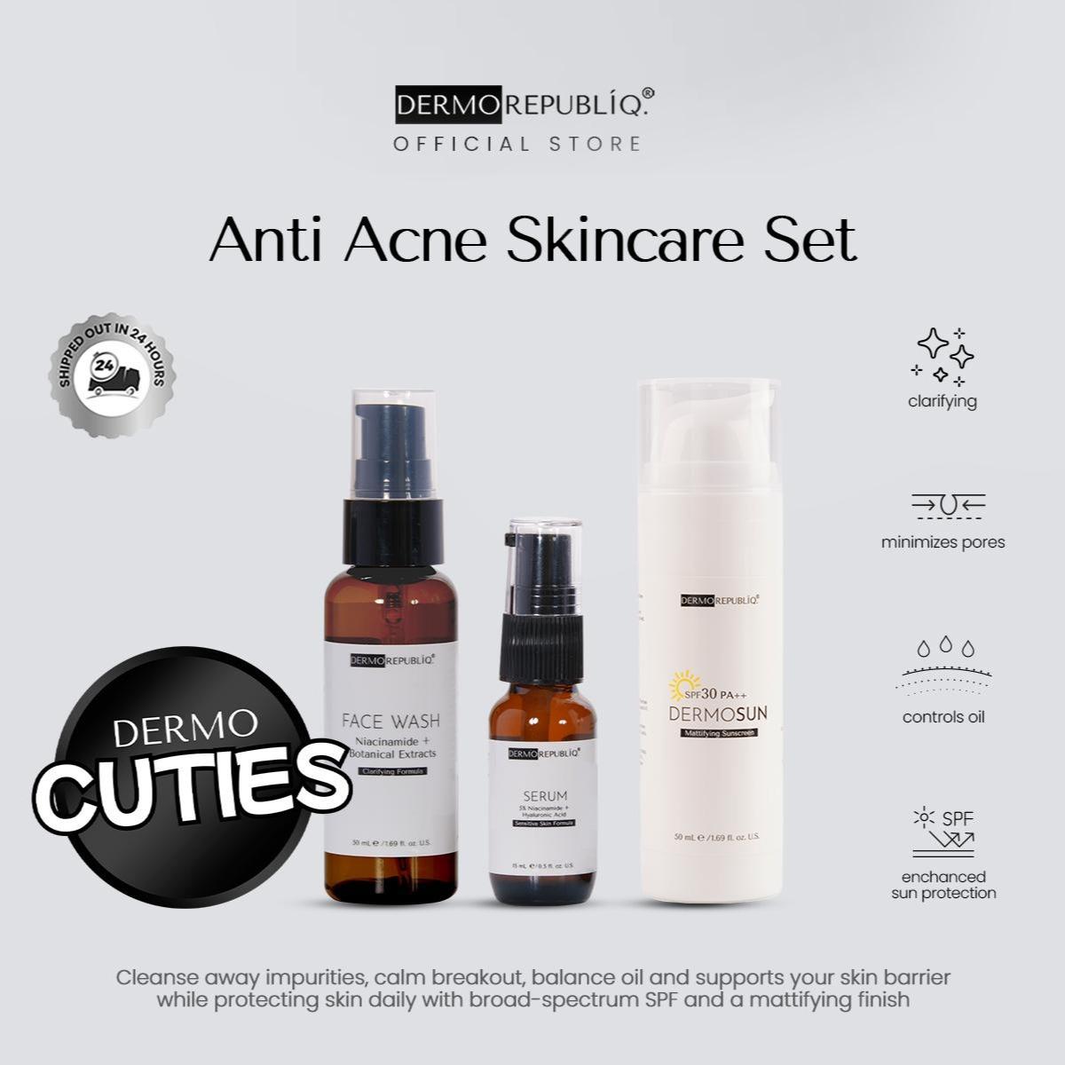 Dermorepubliq Anti Acne Set 3pcs Original (Face Wash + Serum + Sunscreen) Face Wash + 5% Niacinamide Pimple Marks