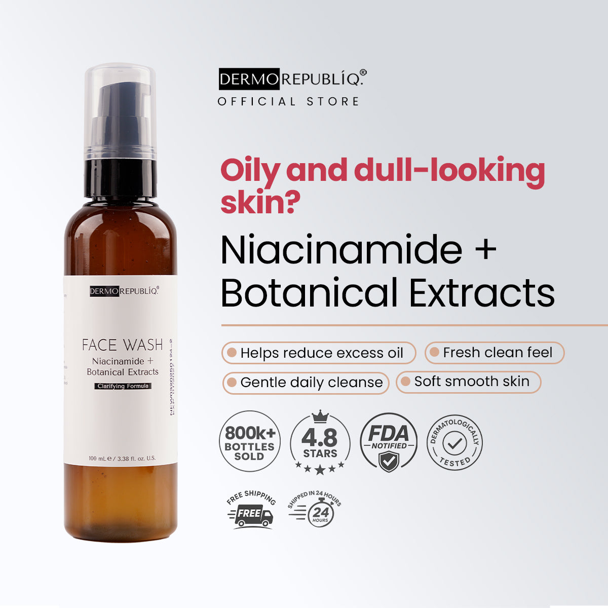 Dermorepubliq Clarifying Gentle Face Wash Niacinamide + Botanical Extracts - 100 mL