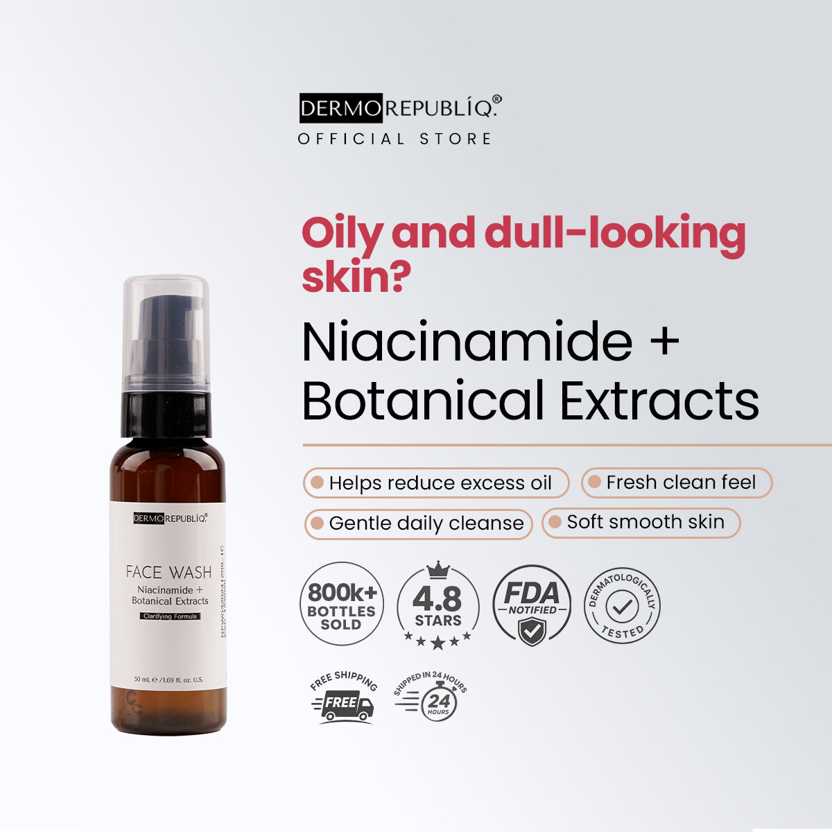 Dermorepubliq Clarifying Gentle Face Wash Niacinamide + Botanical Extracts - 100 mL