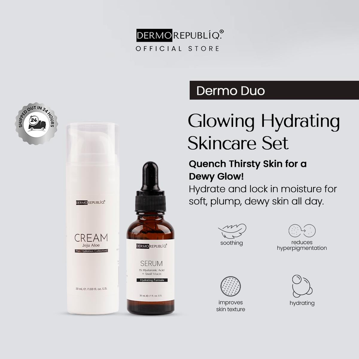 Dermorepubliq Glowing Hydrating Set 2pcs Original (Serum + Cream?) Hyaluronic Acid Moisturizer Dry Skin Dewy