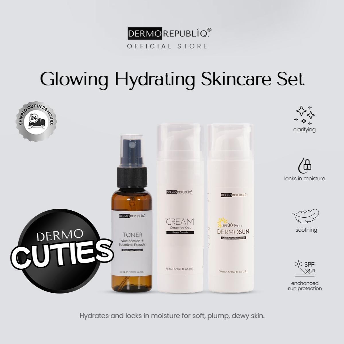 Dermorepubliq Glowing Hydrating Set 3pcs Original (Face Wash + Cream + Sunscreen) Face Wash + B5 Ceramide Moisturizer