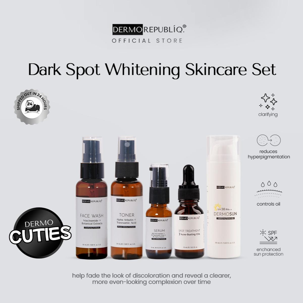 Dermorepubliq Dark Spot Whitening Set 5pcs Original (Face Wash + Toner + Serum x2 + Sunscreen) Face Wash Acne Marks