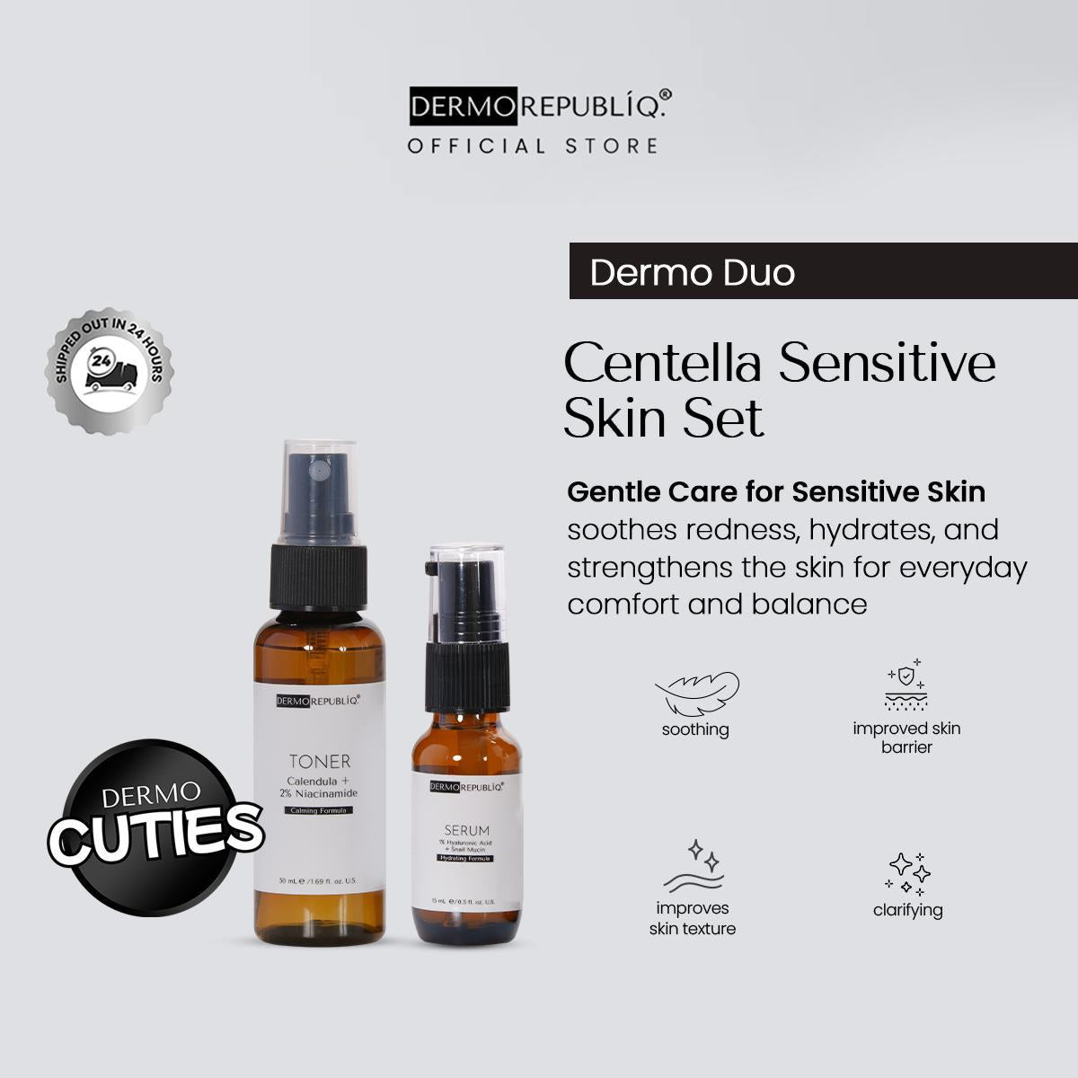 Dermorepubliq Centella Sensitive Skin Set 2pcs Original (Toner + Serum) Centella + 5% Niacinamide Calming Redness Gentle