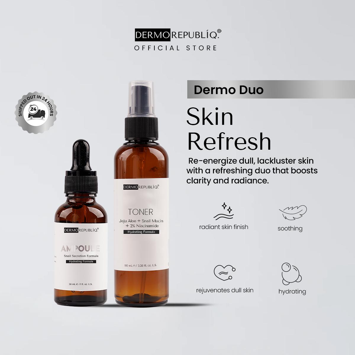 Dermorepubliq Dermo Duo - Skin Refresh (55% Snail Hydrating Ampoule + Jeju Aloe + Snail Mucin + 2% Niacinamide)