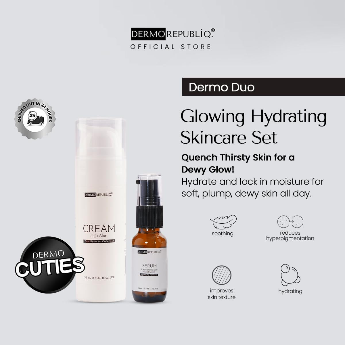 Dermorepubliq Glowing Hydrating Set 2pcs Original (Serum + Cream?) Hyaluronic Acid Moisturizer Dry Skin Dewy