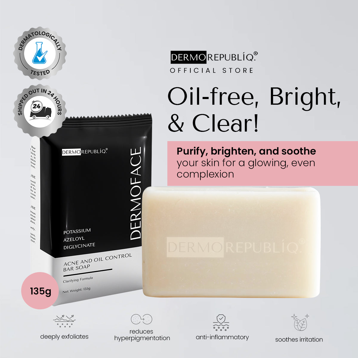 DermoFace Potassium Azeloyl Diglycinate Clarifying Oil Control for Acne prone Soap Bar