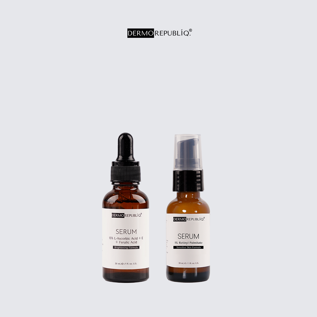 Dermorepubliq Vitamin C (L-Ascorbic) & 1% Retinyl Palmitate Morning and Night Set - Sensitive Skins - 2x30mL
