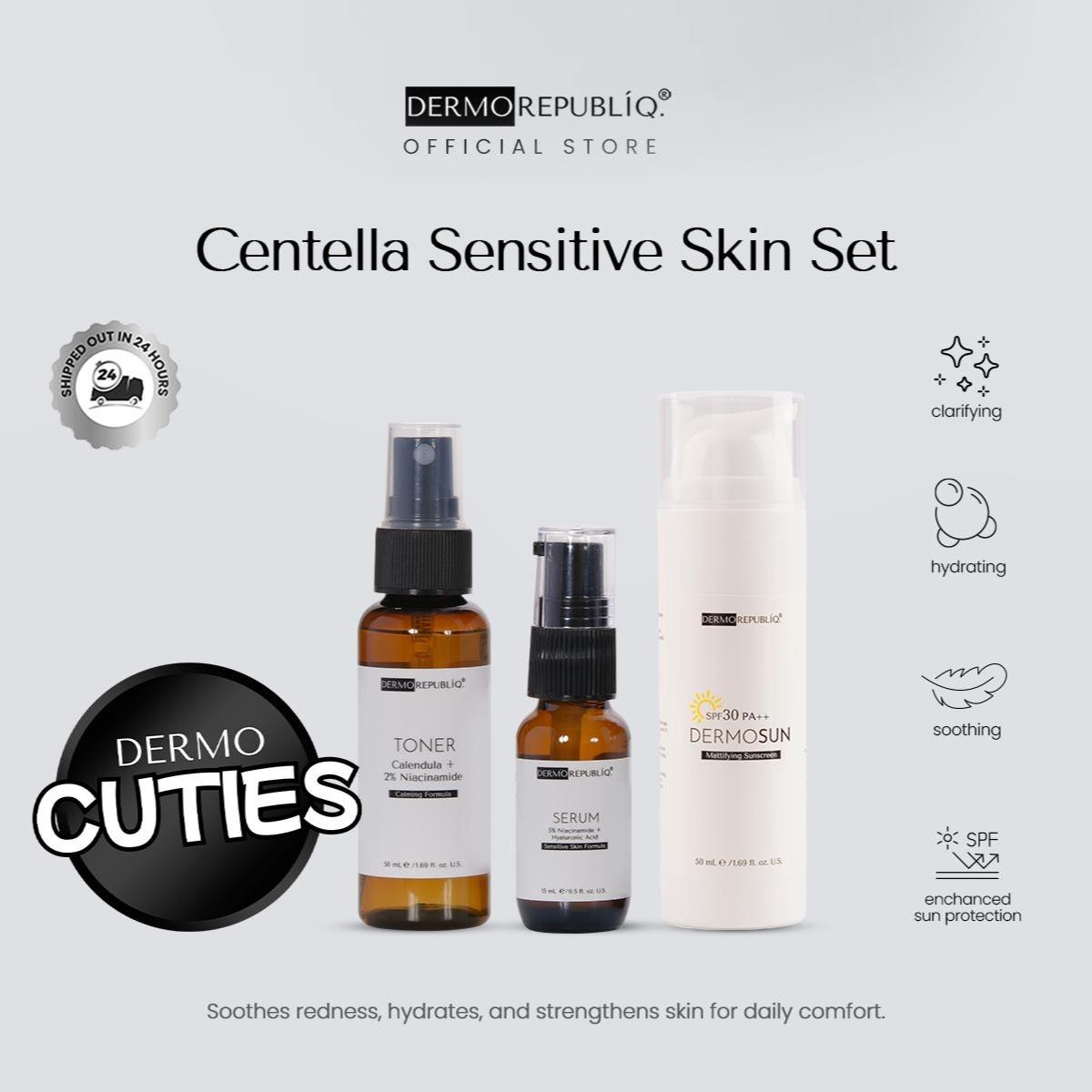 Dermorepubliq Centella Sensitive Skin Set 3pcs Original (Toner + Serum + Sunscreen) Centella + 5% Niacinamide Calming