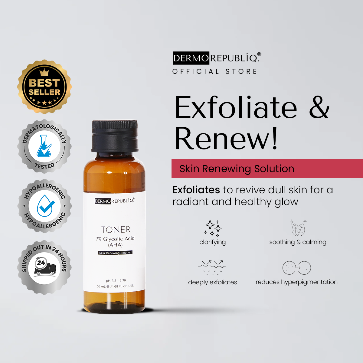 Dermorepubliq 7% Glycolic Acid (AHA) Skin Renewing Toner - 100 mL