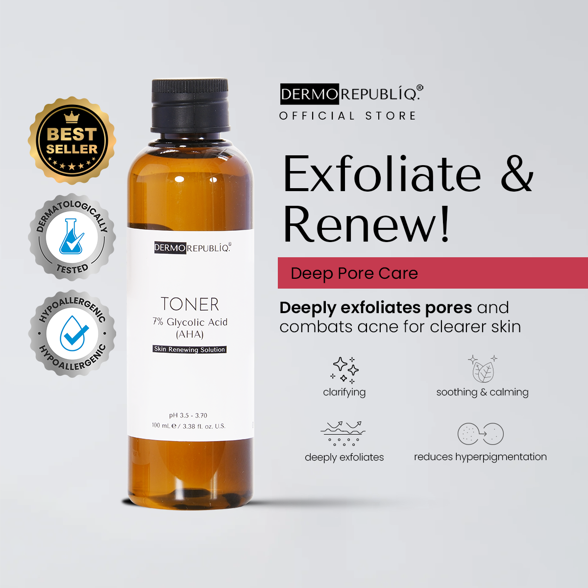 Dermorepubliq 7% Glycolic Acid (AHA) Skin Renewing Toner - 100 mL
