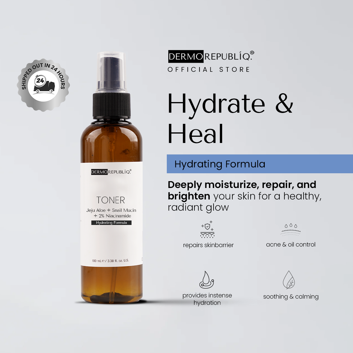 Dermorepubliq Jeju Aloe + Snail Mucin + 2% Niacinamide Hydrating Toner - 100 mL