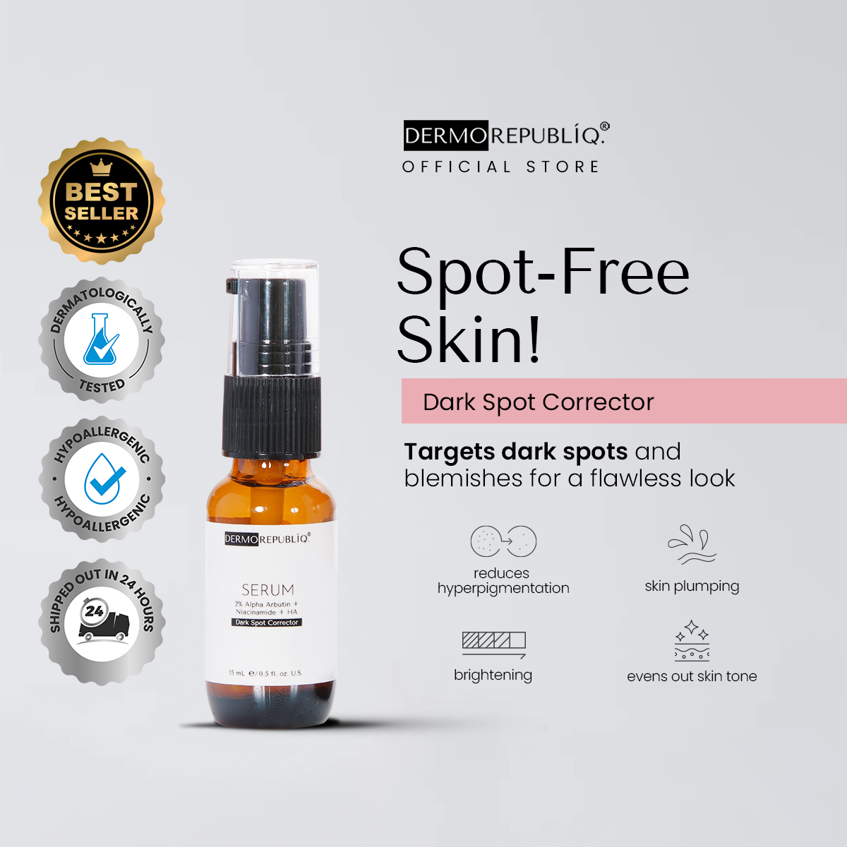 Dermorepubliq 2% Alpha Arbutin + Niacinamide + HA Dark Spot Corrector Serum - 30 mL