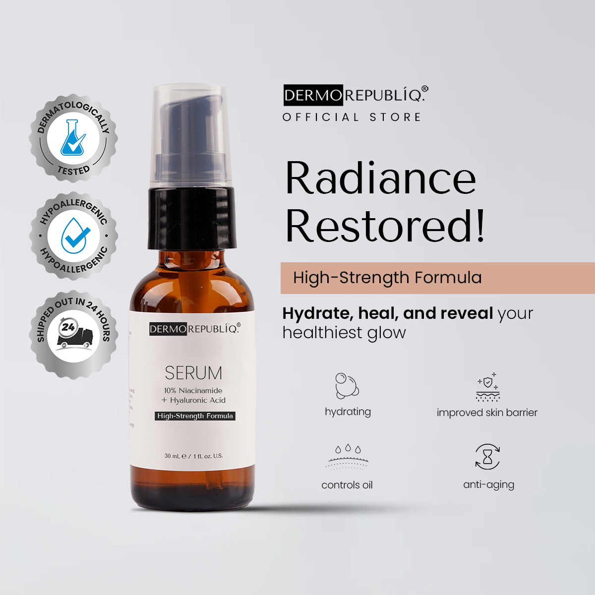Dermorepubliq 10% Niacinamide + Hyaluronic High-Strength Formula Serum - 30 mL