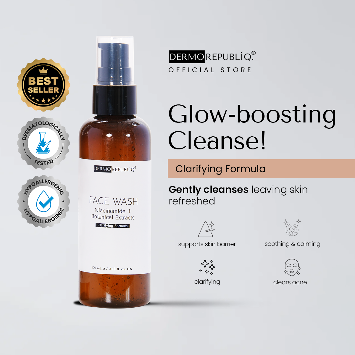 Dermorepubliq Clarifying Gentle Face Wash Niacinamide + Botanical Extracts - 100 mL