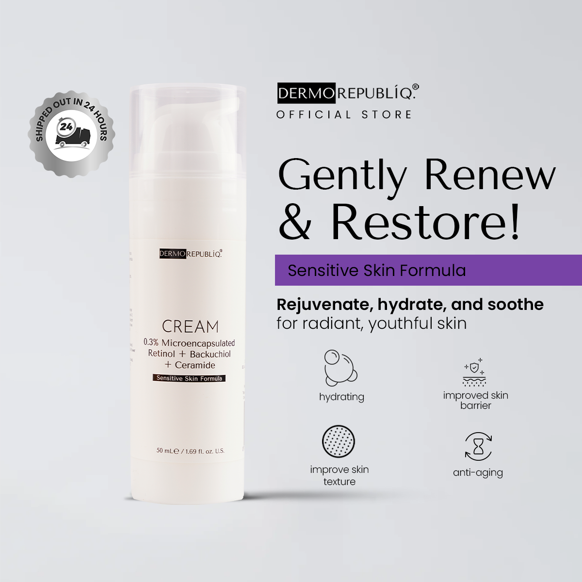 Dermorepubliq 0.3% Microencapsulated Retinol + Backuchiol + Ceramide NP Face Cream
