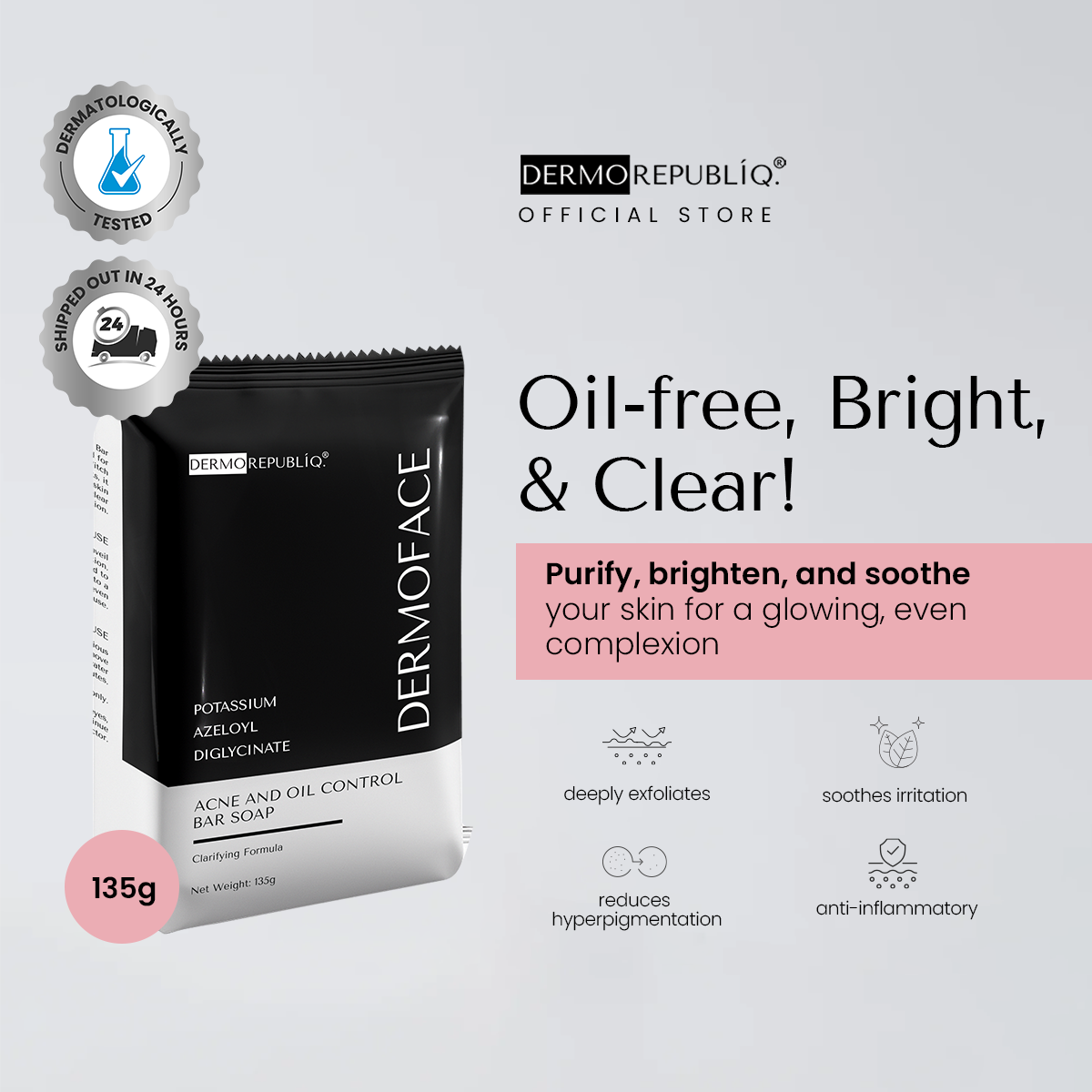 DermoFace Potassium Azeloyl Diglycinate Clarifying Oil Control for Acne prone Soap Bar