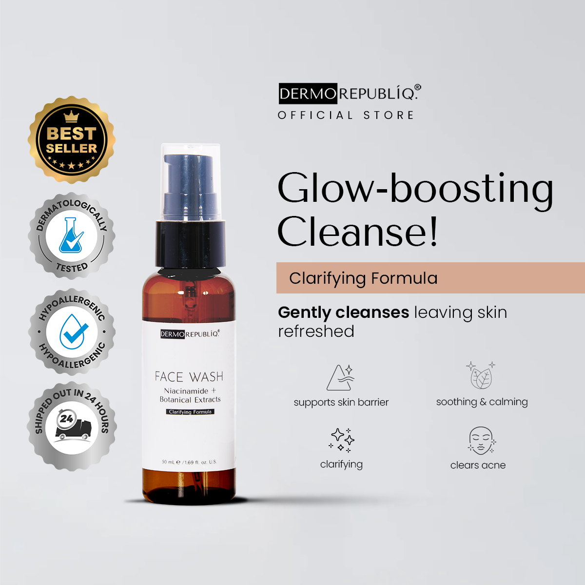 Dermorepubliq Clarifying Gentle Face Wash Niacinamide + Botanical Extracts - 100 mL