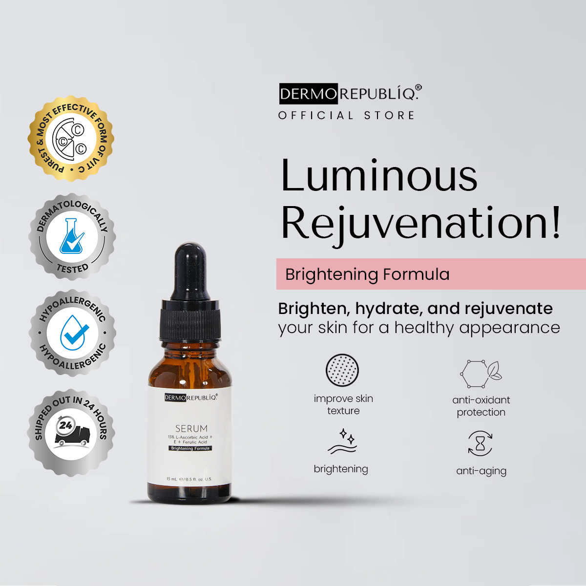 Dermorepubliq 15% L-Ascorbic Acid + E + Ferulic Acid Brightening Formula Serum - 30 mL