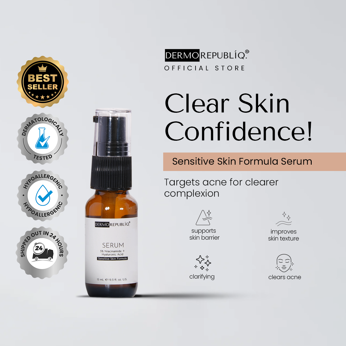 Dermorepubliq 5% Niacinamide + Hyaluronic Acid Sensitive Skin Formula Serum - 30 mL