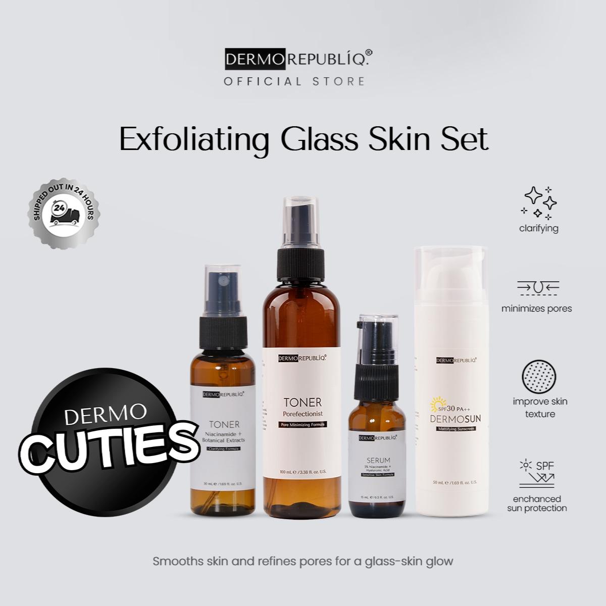 Dermorepubliq Exfoliating Glass Skin Set 4pcs Original (Face Wash + Toner + Serum + Sunscreen) Face Wash Tiny Bumpy Skin