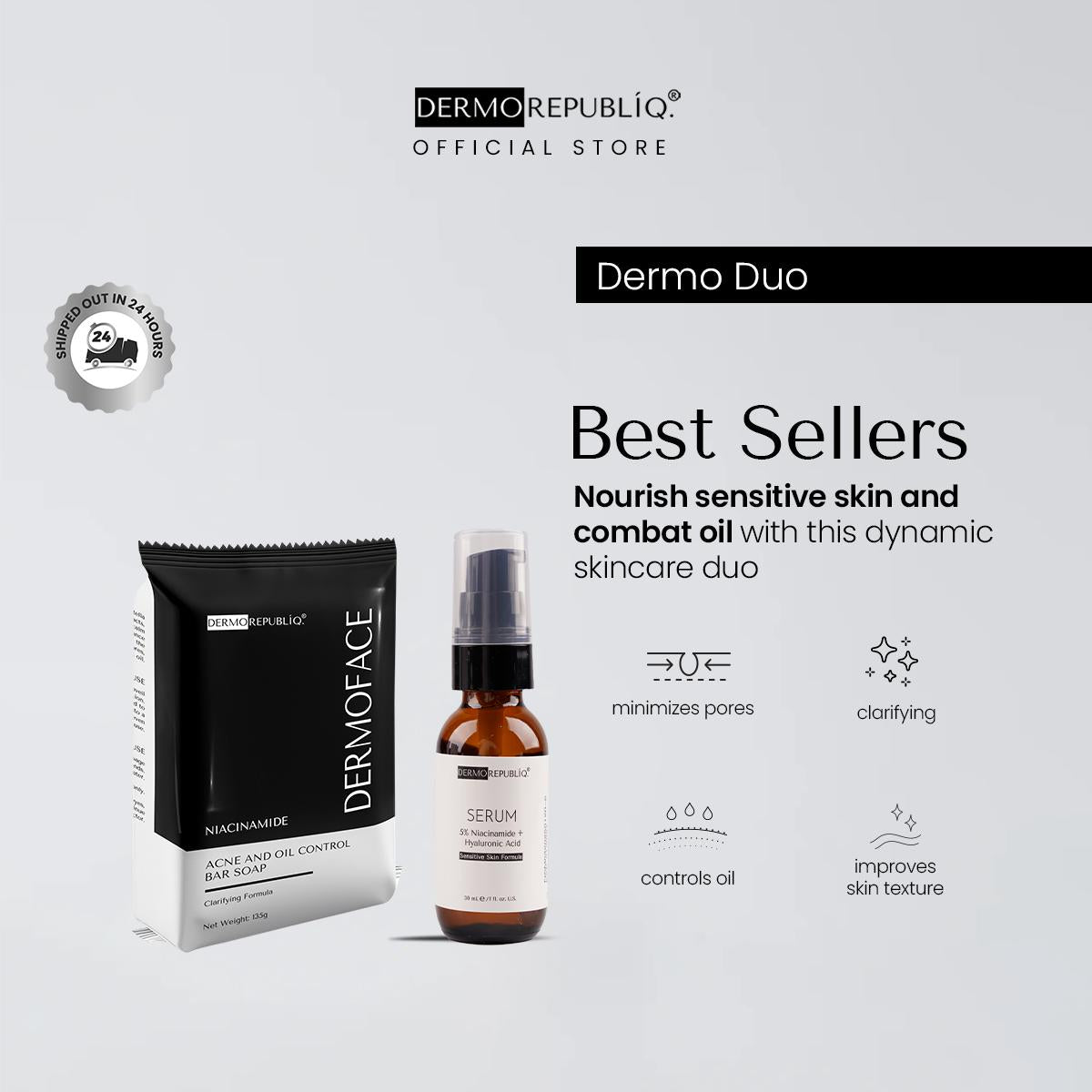Dermorepubliq Dermo Duo - Best-Sellers (5% Niacinamide + HA Serum, Niacinamide Acne and Oil Control)