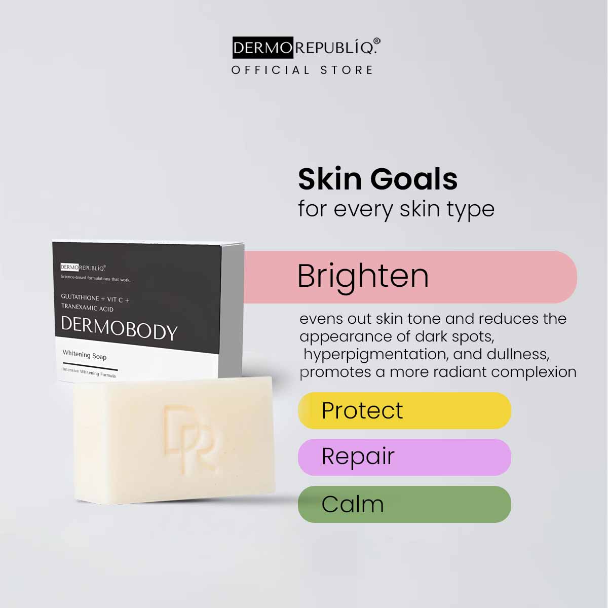 Dermorepubliq Glutathione + Vitamin C + Tranexamic Acid Brightening Body Bar - 135g