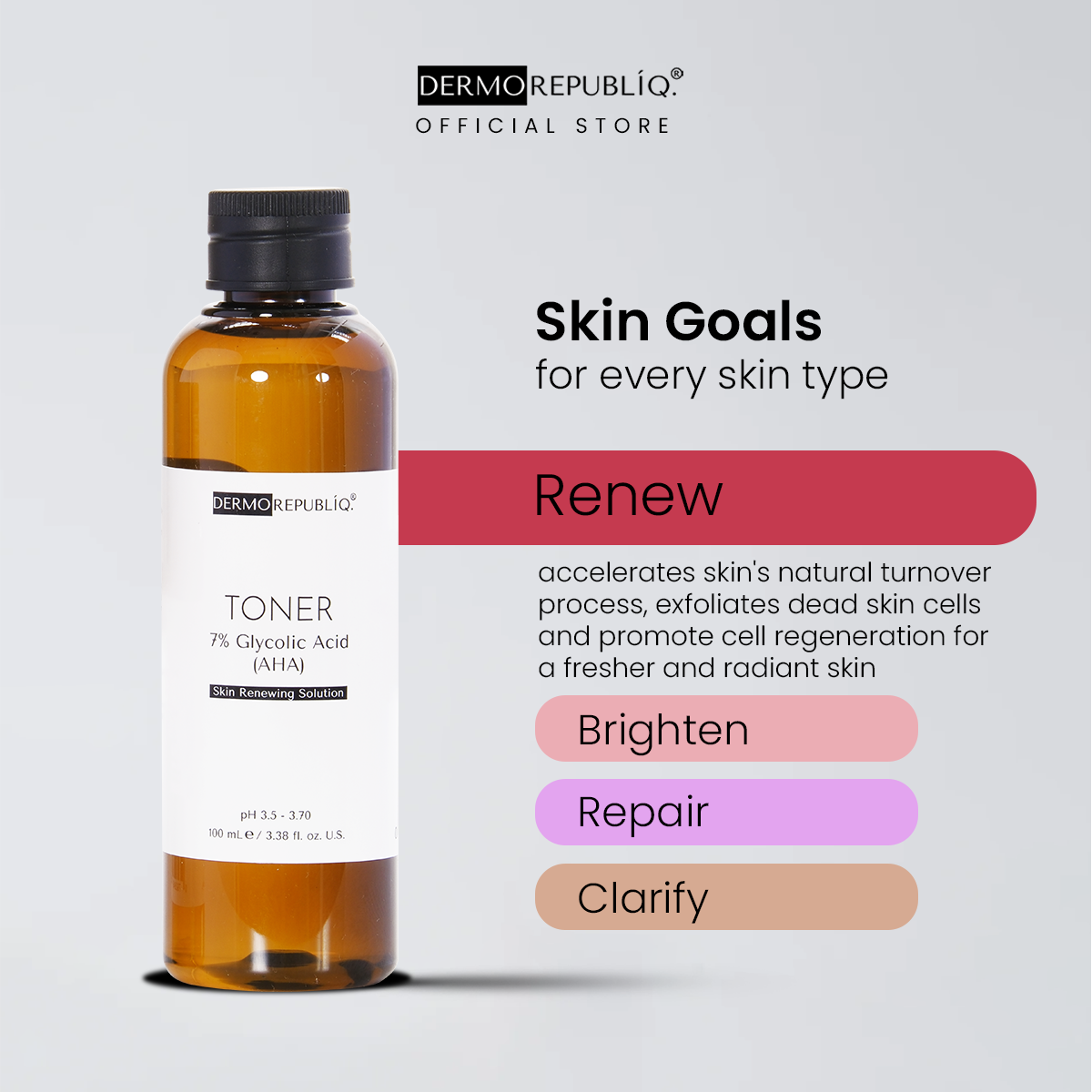 Dermorepubliq 7% Glycolic Acid (AHA) Skin Renewing Toner - 100 mL