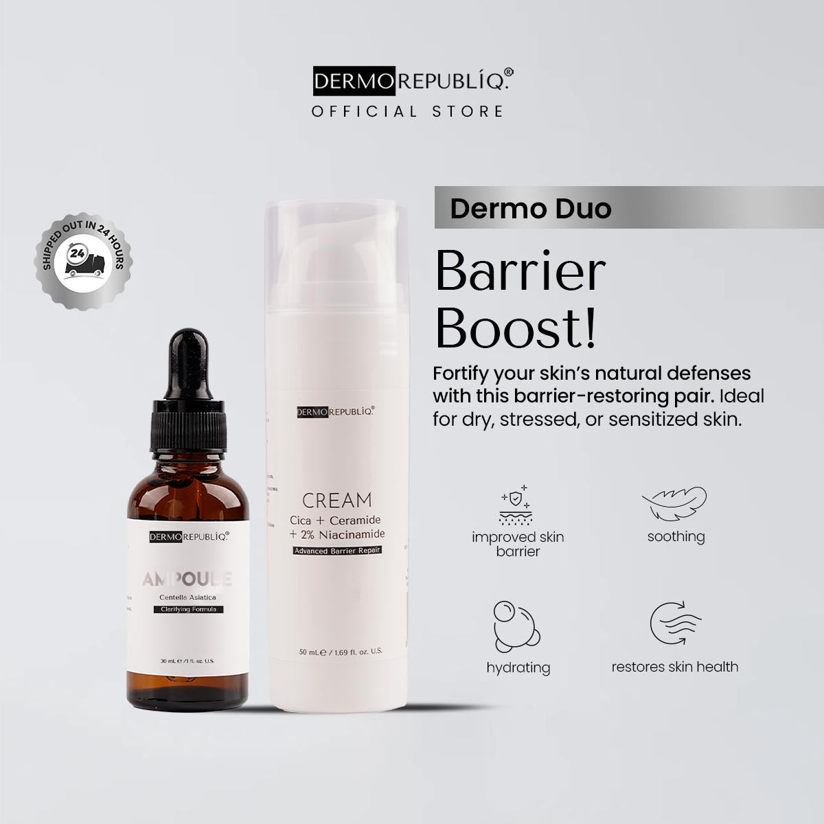 Dermorepubliq Dermo Duo - Barrier Boost (82% Cica Clarifying Ampoule +  Cica + Ceramide + 2% Niacinamide)
