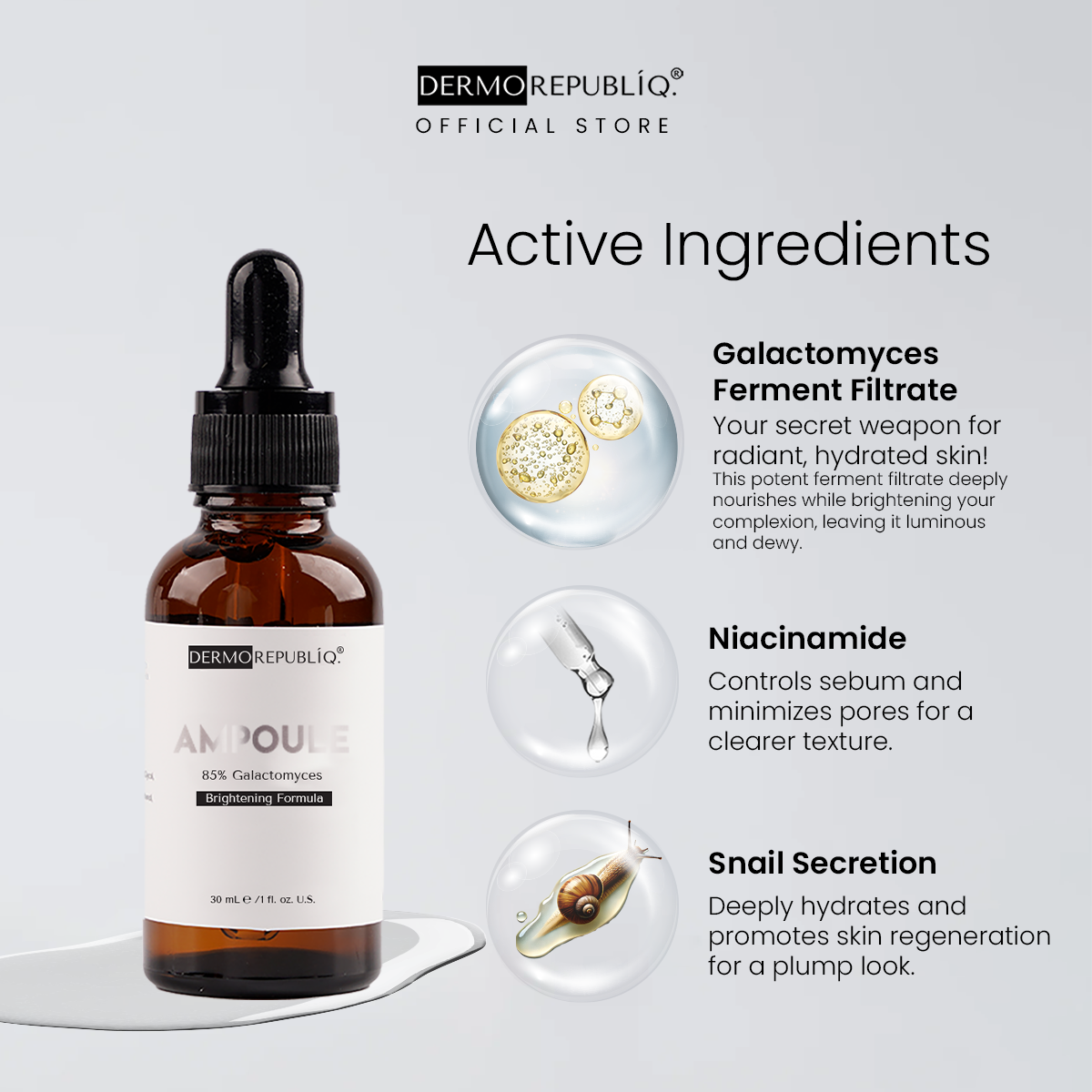 Dermorepubliq 85% Galactomyces Ampoule for Brightening - 30 mL