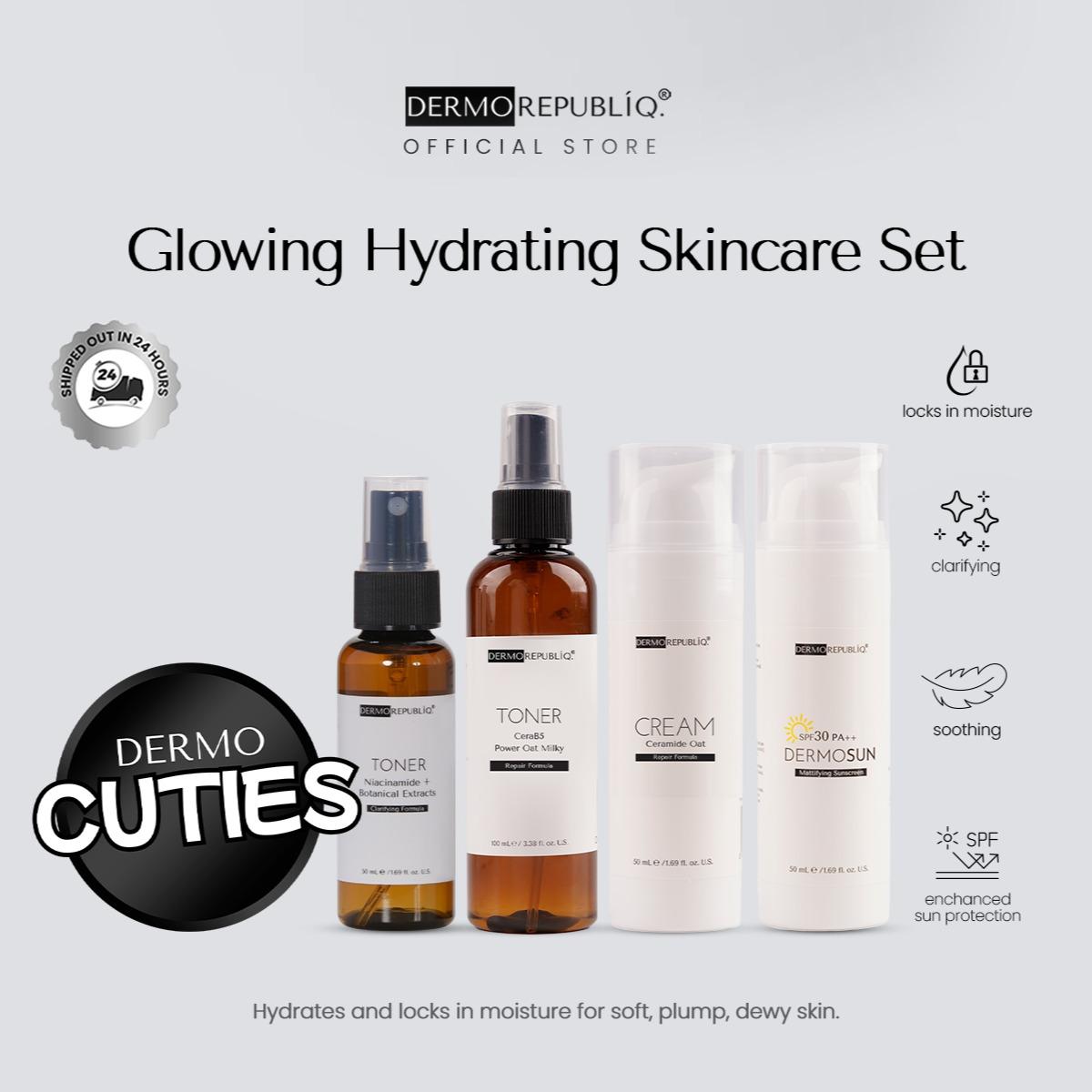Dermorepubliq Glowing Hydrating Set 4pcs Original (Face Wash + Toner + Cream + Sunscreen) Face Wash + B5 Ceramide Toner