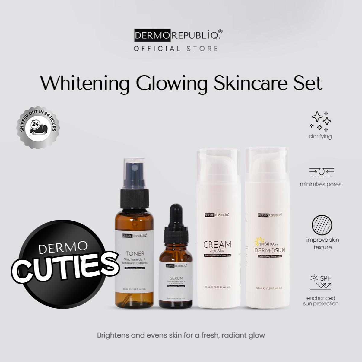Dermorepubliq Whitening Glowing Set 4pcs Original (Face Wash + Serum + Cream? + Sunscreen) Face Wash + Vitamin C