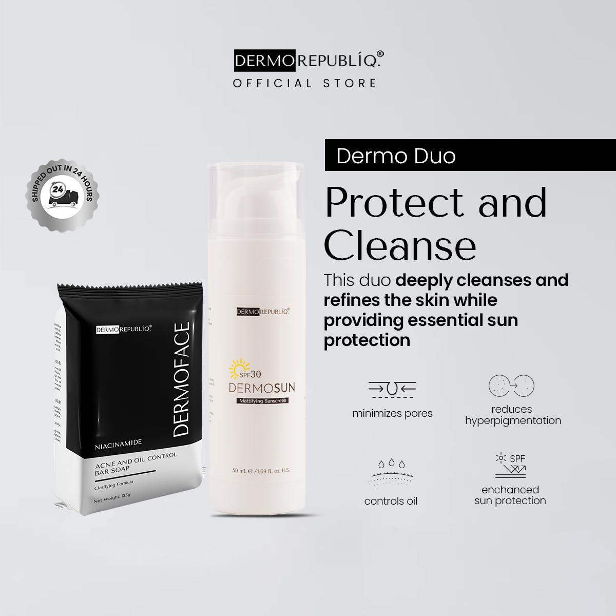 Dermorepubliq Dermo Duo - Protect and Cleanse (DermoSun Sunscreen SPF30 and Niacinamide Soap - 135g)