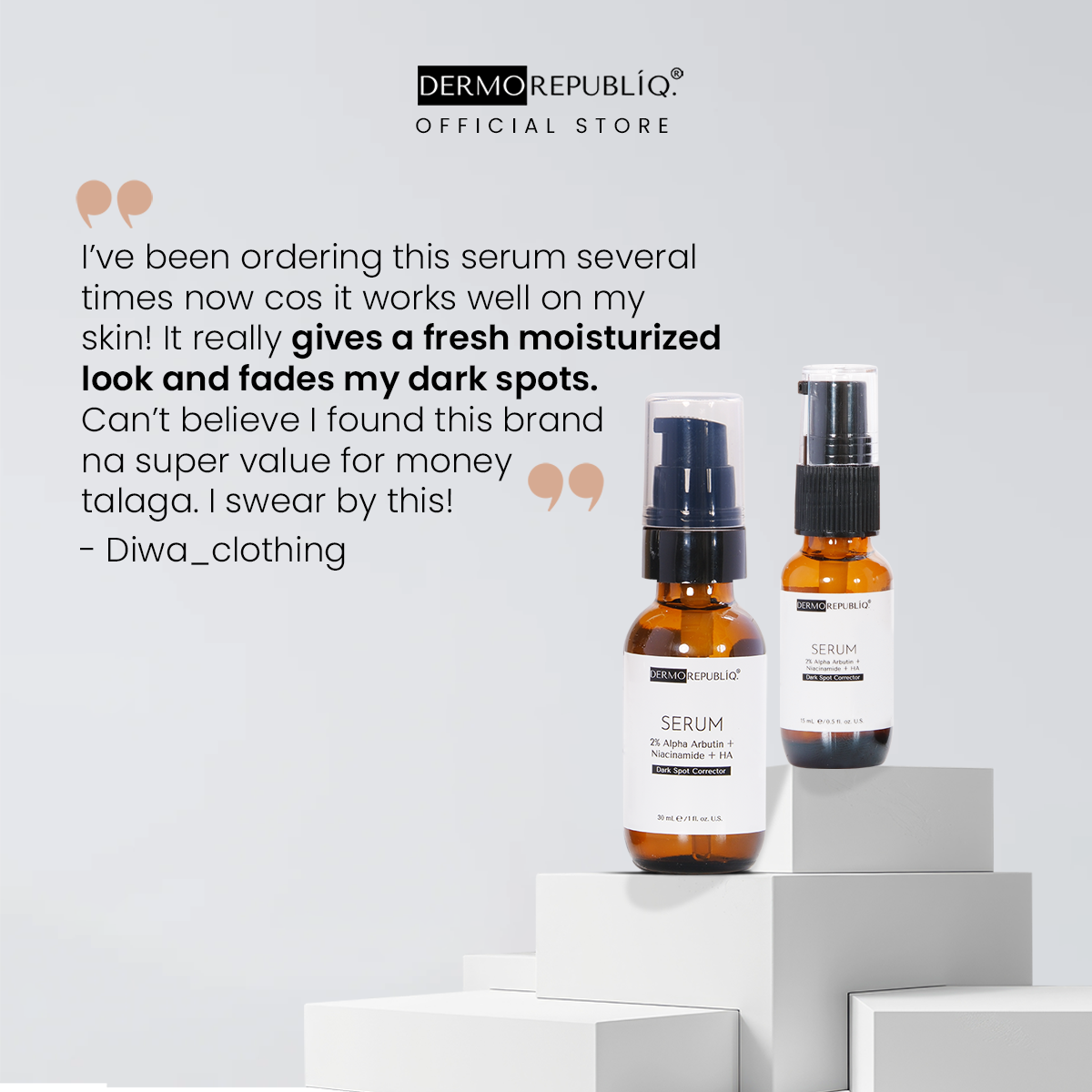 Dermorepubliq 2% Alpha Arbutin + Niacinamide + HA Dark Spot Corrector Serum - 30 mL